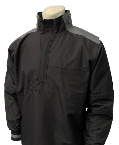BBS340-Smitty MLB Style Convertible Jacket - Black with Charcoal Grey Collar, Shoulder and Back Accent