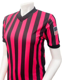 USA211-Pink - Smitty "Made in USA" Dye Sublimated Pink and Black Striped Women's Basketball Shirt